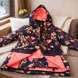 Roxy Floral Ski Jacket - Black Orange and Pink